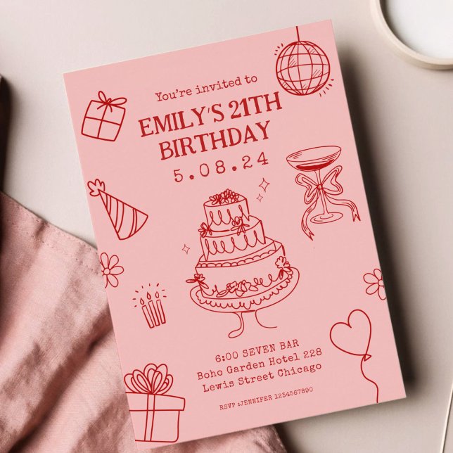 Invitación Whimsical Funky Quirky mano Dibujando Cumpleaños (Subido por el creador)