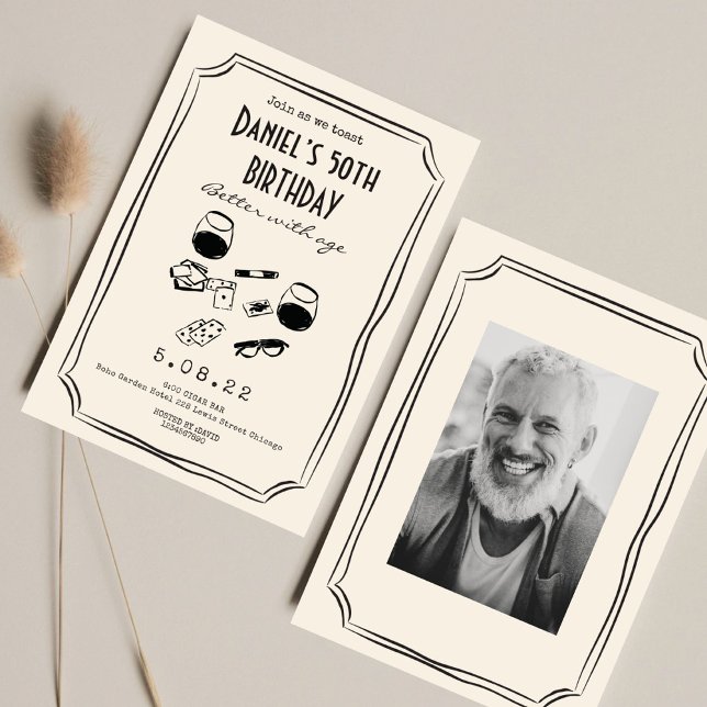 Invitación Whimsical Funky Whiskey Cigar 50 cumpleaños (Subido por el creador)