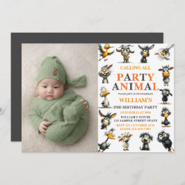 Invitación Whimsical Funny Animals 2nd Birthday Party