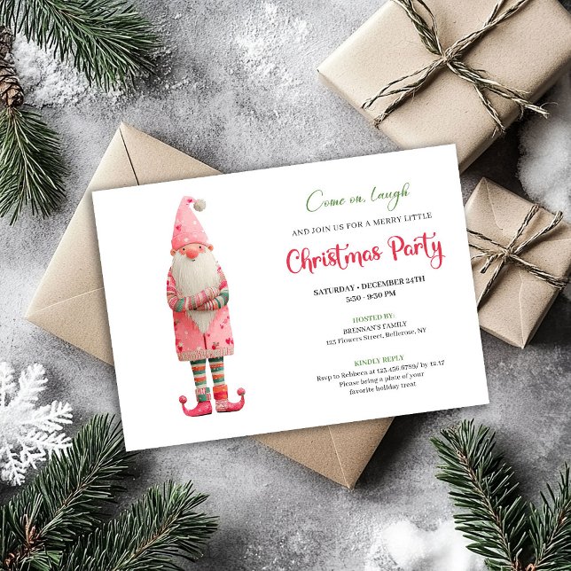 Invitación Whimsical Funny Pink Santa Festive Party Invites (Whimsical Funny Pink Santa Festive Party Invitation)