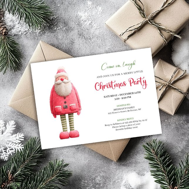 Invitación Whimsical Funny Pink Santa Modern Xmas Card (Whimsical Funny Pink Santa Modern Xmas Card)