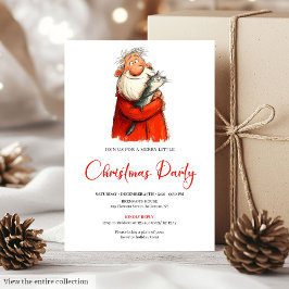 Invitación Whimsical Funny Santa Festive Christmas Invitation