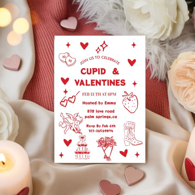 Invitación Whimsical Galentines Cupid & Galentine's  Party (Subido por el creador)