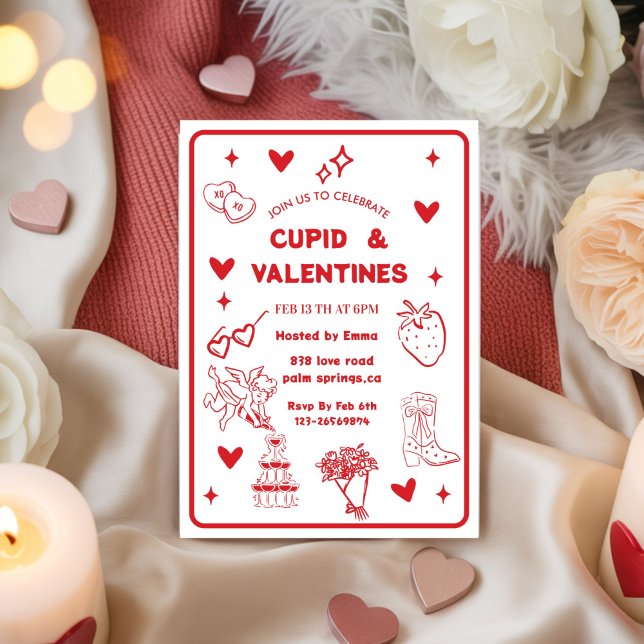 Invitación Whimsical Galentines Cupid & Galentine's  Party (Subido por el creador)