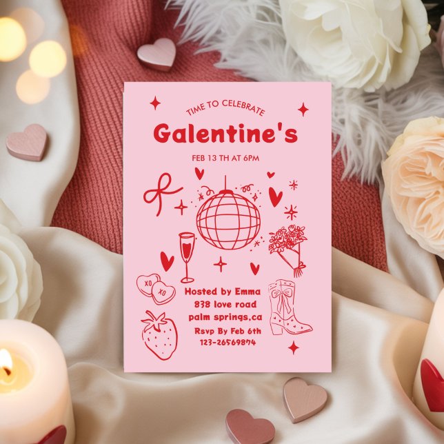 Invitación Whimsical Galentines Valentines girls  Party (Subido por el creador)
