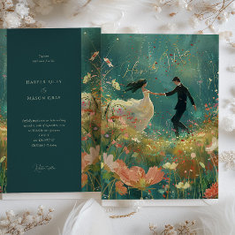 Invitación Whimsical Garden Dance - Boda Verde azulado y cora