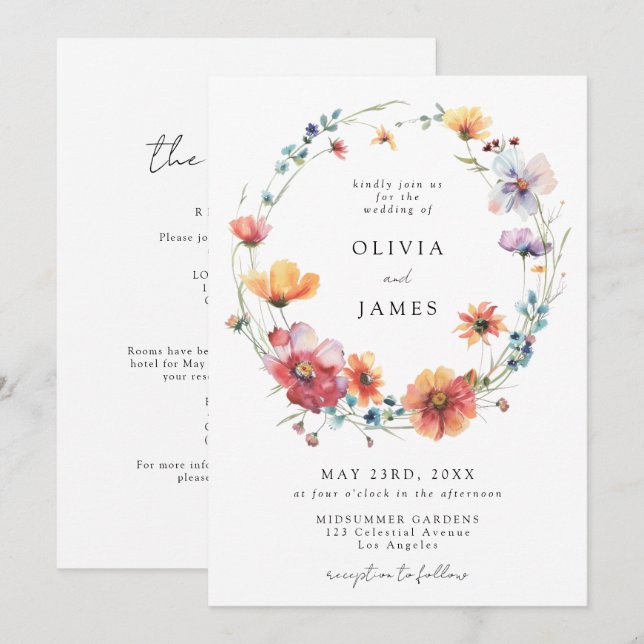 Invitación Whimsical Garden Wildflower All-In-One Wedding (Anverso / Reverso)