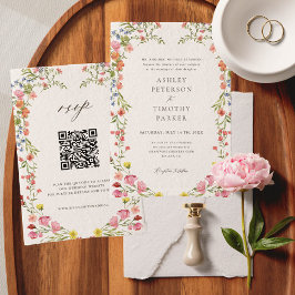 Invitación Whimsical Garden Wildflower Boda Código QR