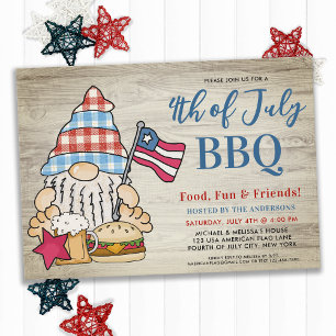 Invitación Whimsical Gnome Cuarto De Julio BBQ 4 Julio Fiesta