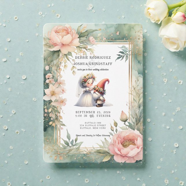 Invitación Whimsical Gnomes Fun Wedding Invitation  (Subido por el creador)