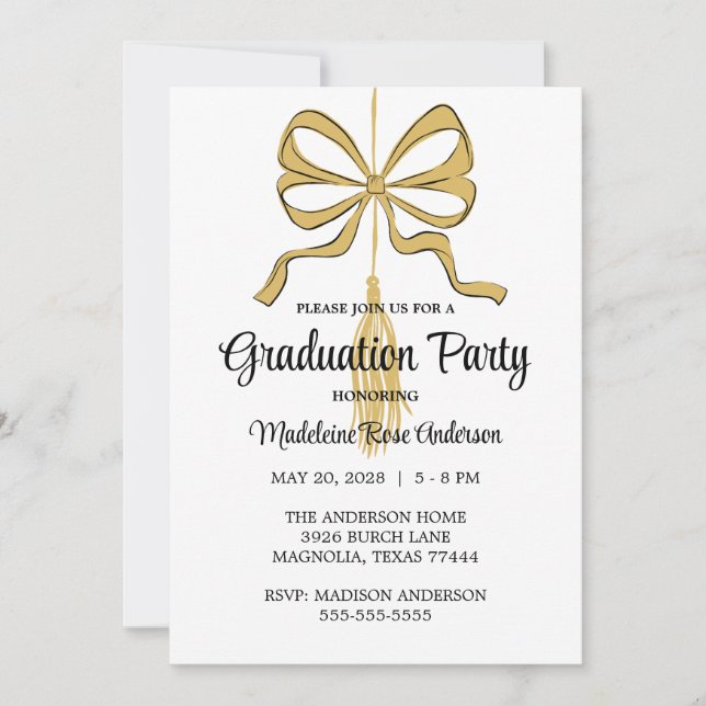 Invitación Whimsical Gold Black Doodle Graduation Tassel (Anverso)