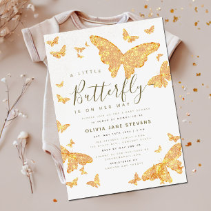 Invitación Whimsical Gold Butterfly Boho Moda Baby Shower