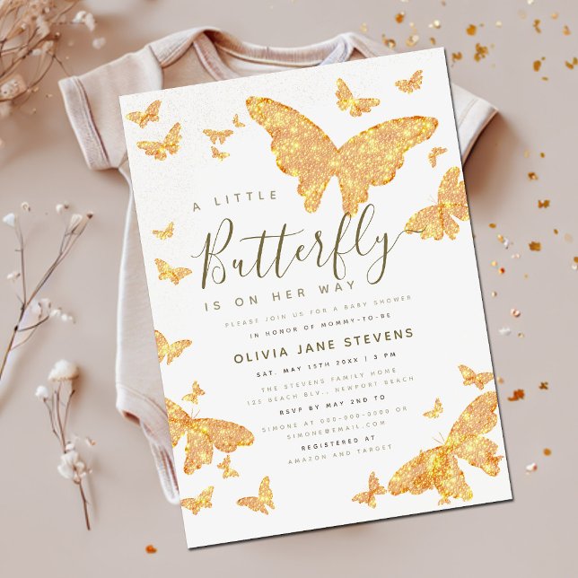 Invitación Whimsical Gold Butterfly Boho Moda Baby Shower (Subido por el creador)