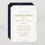 Invitación Whimsical Gold Starry Night 18th Birthday Party<br><div class="desc">Whimsical Gold Starry Night Eighteen Party! This design features a rich navy blue background (on the back) with a faux gold stars frame,  gold ornament as divider on a white background. Use Customise tool to add your info. For matching items,  please,  visit my 18th birthday Collection.</div>