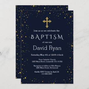 Invitación Whimsical Gold Starry Night Boy Baptism