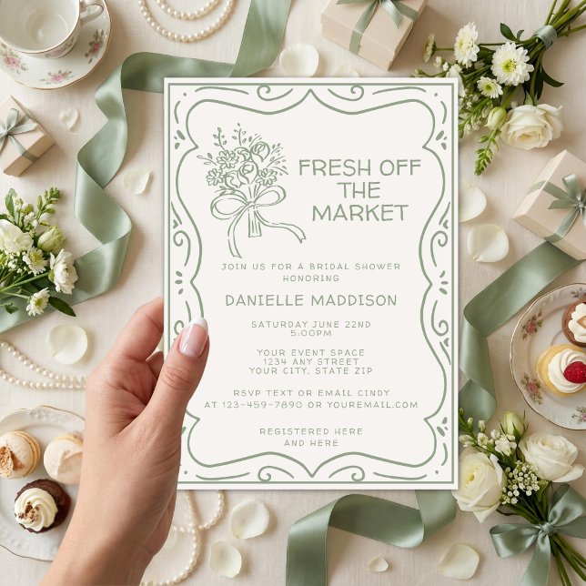 Invitación Whimsical Green Fresh Off The Market Bridal Shower (Subido por el creador)