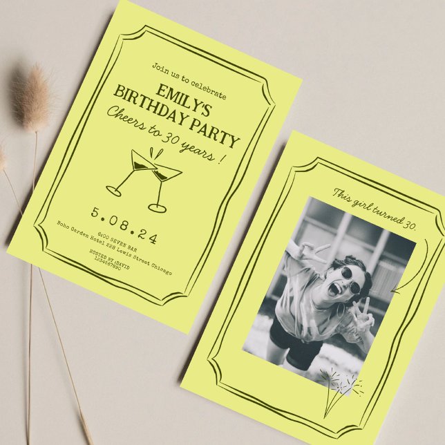 Invitación Whimsical Green Funky Cheers Beers 30 cumpleaños (Subido por el creador)