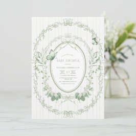 Invitación Whimsical Greenery Frame Vintage Baby Shower