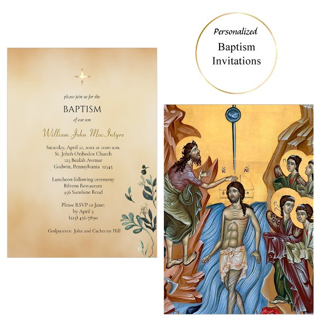 Invitación Whimsical Greenery Parchment Orthodox Baptism (Subido por el creador)