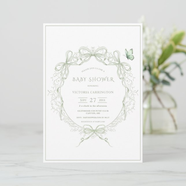 Invitación Whimsical Greenery Vintage Baby Shower (Anverso de pie)