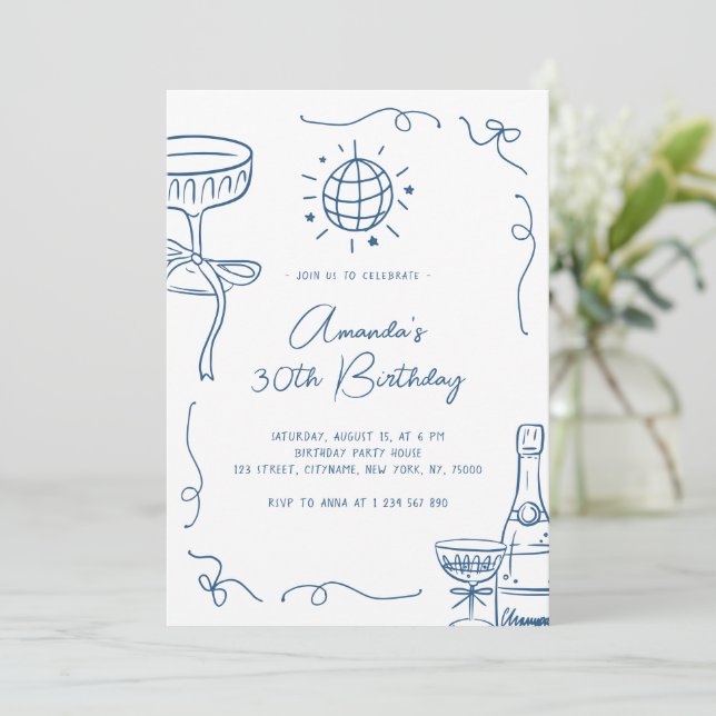 Invitación Whimsical Hand Drawn 30th Birthday Party (Anverso de pie)