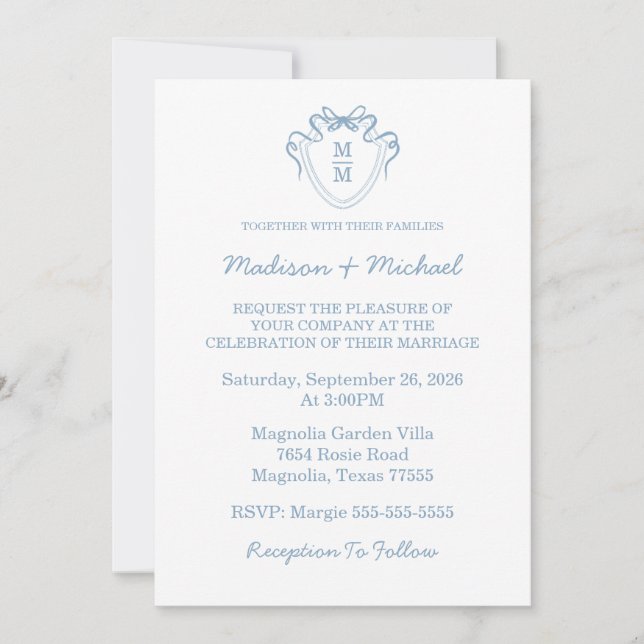 Invitación Whimsical Hand Drawn Blue Illustrated Wedding (Anverso)