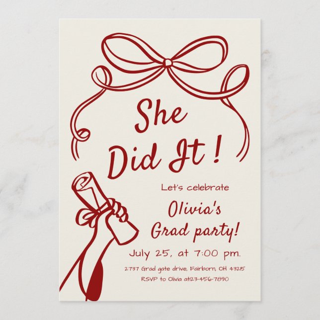 Invitación Whimsical Hand Drawn Bow Photo Graduation Party  (Anverso)
