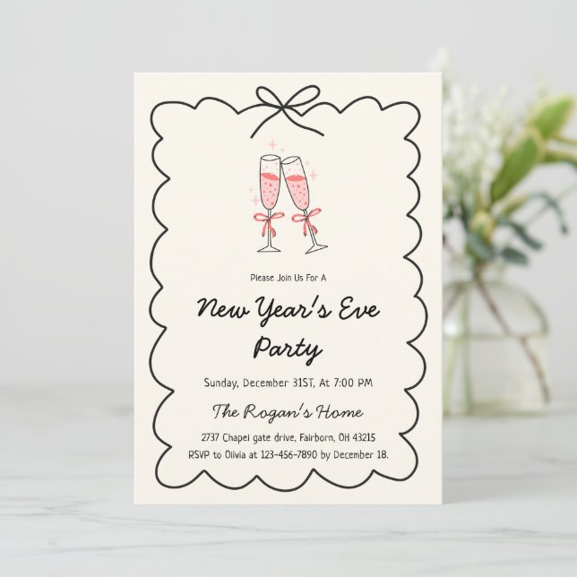 Invitación Whimsical Hand Drawn Champagne New Year Eve Party (Anverso de pie)