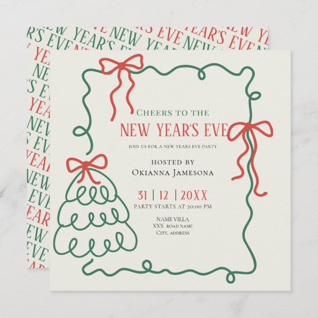 Invitación Whimsical Hand Drawn Champagne New Years Eve Party (Anverso / Reverso)