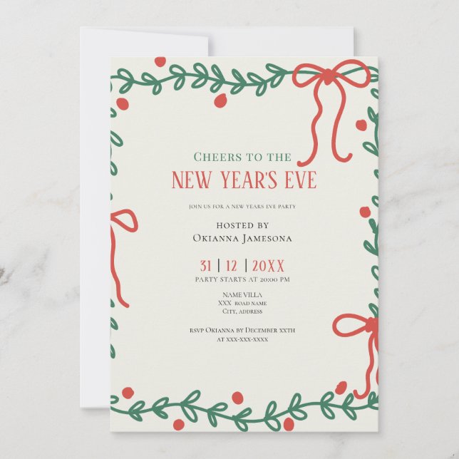 Invitación Whimsical Hand Drawn Champagne New Years Eve Party (Anverso)