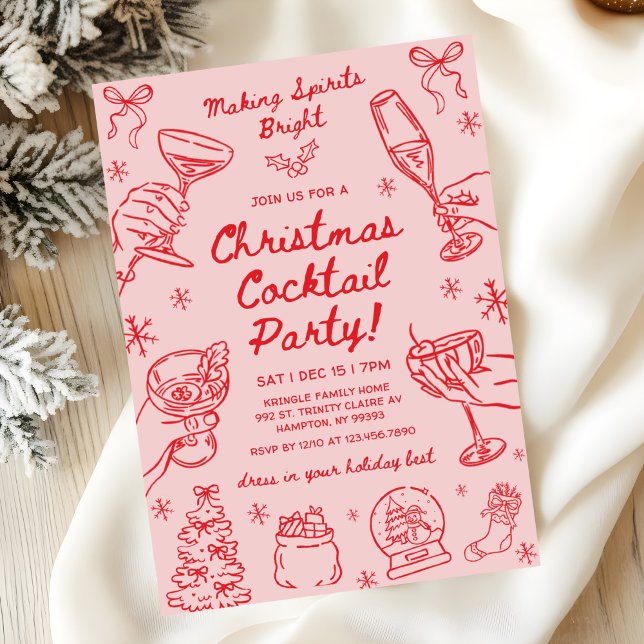 Invitación Whimsical Hand Drawn Christmas Cocktail Party (Subido por el creador)
