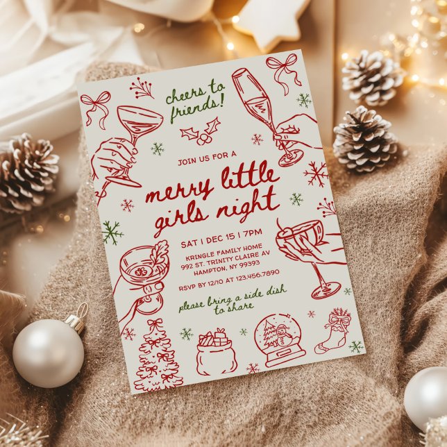Invitación Whimsical Hand Drawn Christmas Girls Night (Subido por el creador)