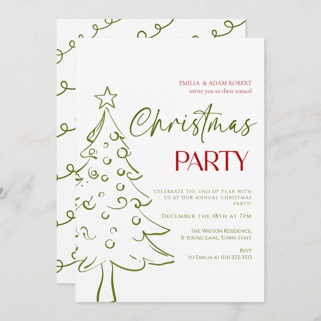 Invitación Whimsical Hand Drawn Christmas Invitation (Anverso / Reverso)