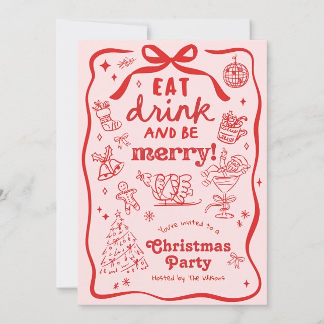 Invitación Whimsical Hand Drawn Christmas Party (Anverso)