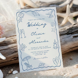 Invitación Whimsical Hand Drawn Coastal Beach Wedding