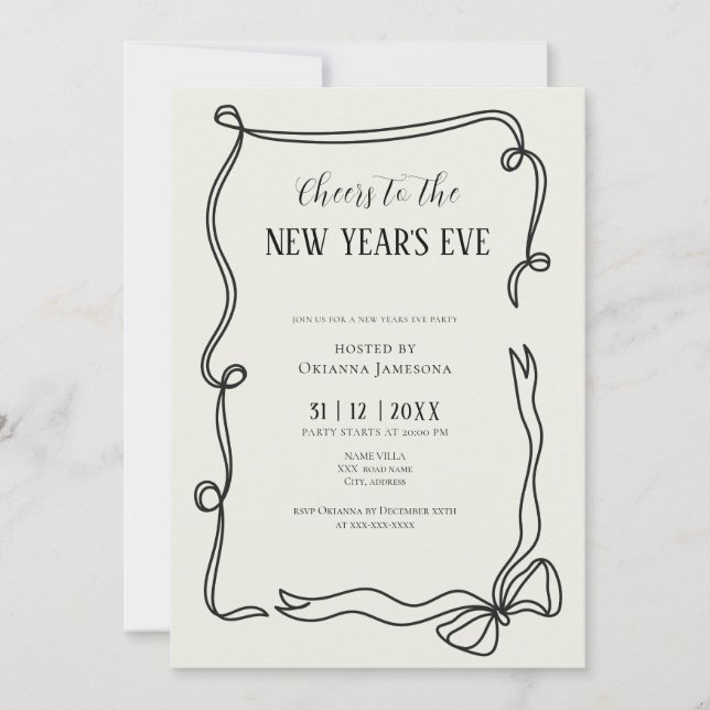 Invitación Whimsical Hand Drawn Coquette New Years Eve Party (Anverso)