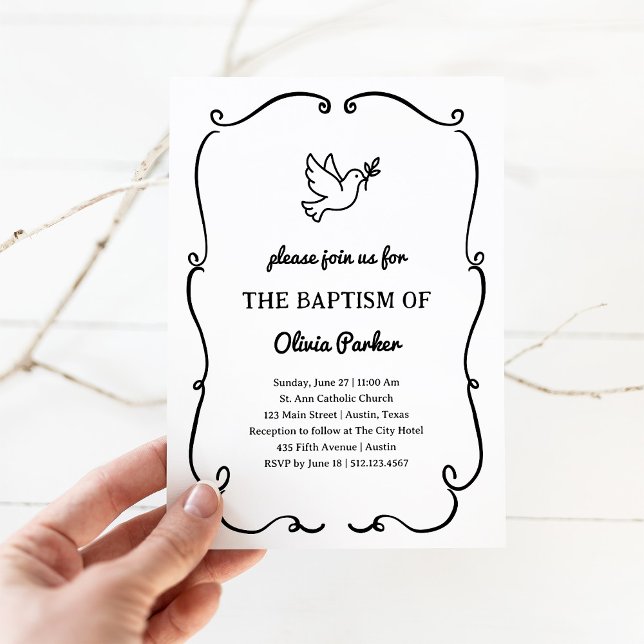 Invitación Whimsical Hand-Drawn Dove | Baptism (Subido por el creador)