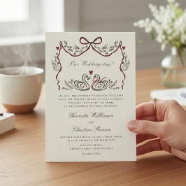 Invitación whimsical hand drawn formal Swans Wedding