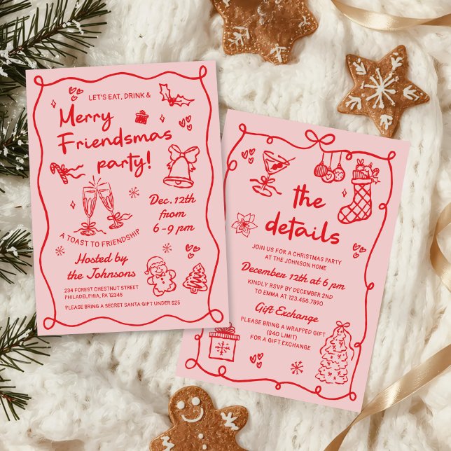 Invitación Whimsical Hand Drawn Friendsmas Christmas Party (Subido por el creador)