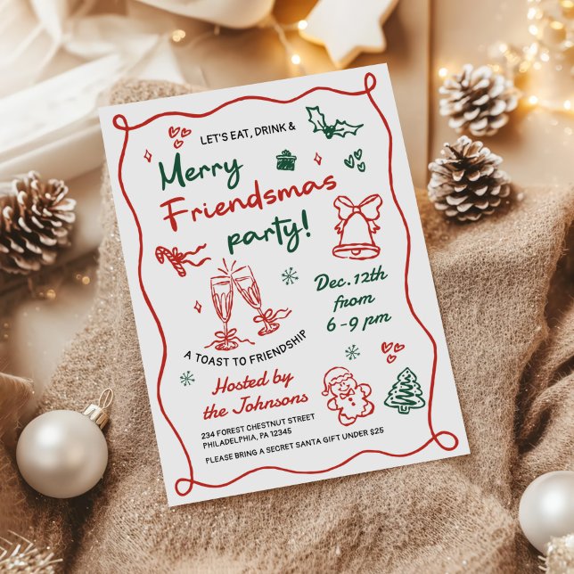 Invitación Whimsical Hand Drawn Friendsmas Christmas Party (Subido por el creador)