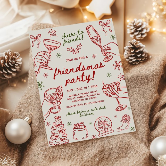 Invitación Whimsical Hand Drawn Friendsmas Christmas Party (Subido por el creador)