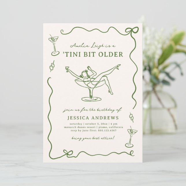Invitación Whimsical Hand Drawn Green 'Tini Bit Older (Anverso de pie)
