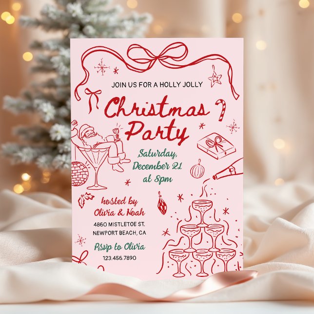 Invitación Whimsical Hand Drawn Holly Jolly Christmas Party (Subido por el creador)