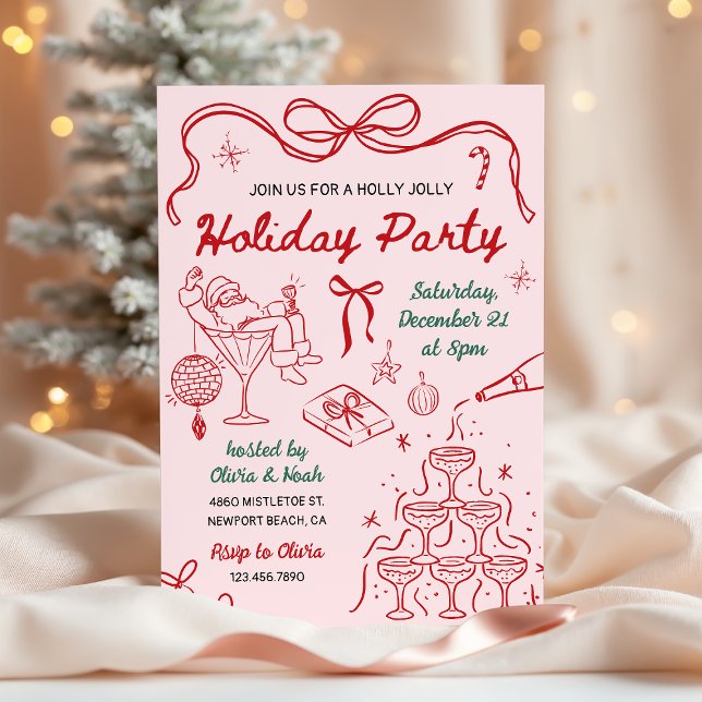 Invitación Whimsical Hand Drawn Holly Jolly Holiday Party (Subido por el creador)