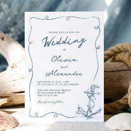 Invitación Whimsical Hand Drawn Nautical Anchor Wedding 
