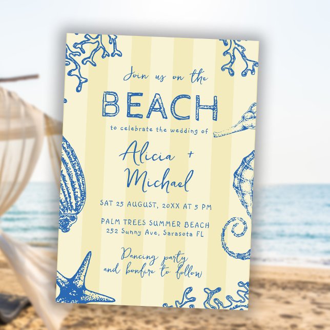 Invitación Whimsical hand drawn nautical coastal wedding  (Subido por el creador)