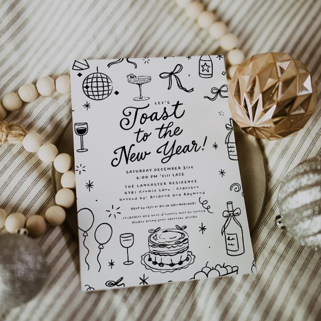 Invitación Whimsical Hand-Drawn New Year’s Eve Party (Subido por el creador)