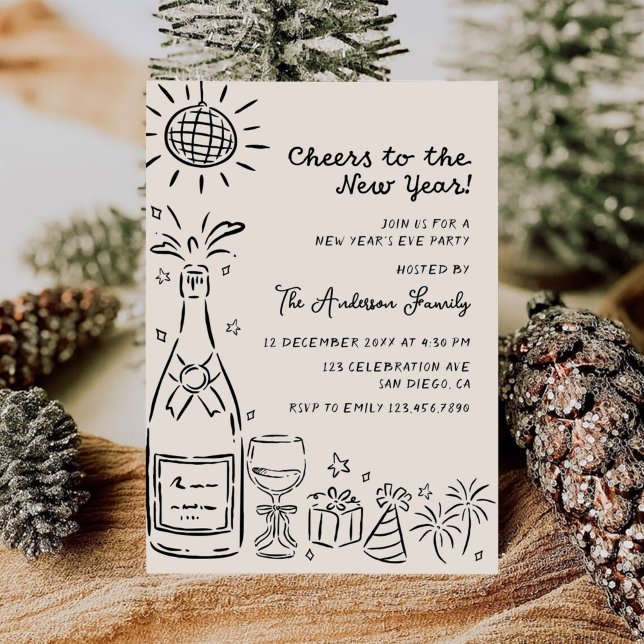 Invitación Whimsical Hand Drawn New Years Eve Party (Subido por el creador)