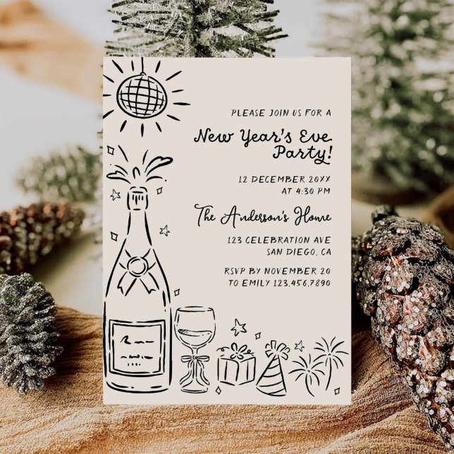 Invitación Whimsical Hand Drawn New Year's Eve Party (Subido por el creador)