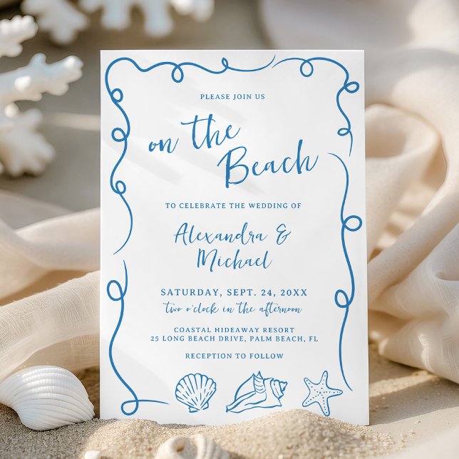 Invitación Whimsical Hand Drawn On the Beach Wedding (Subido por el creador)